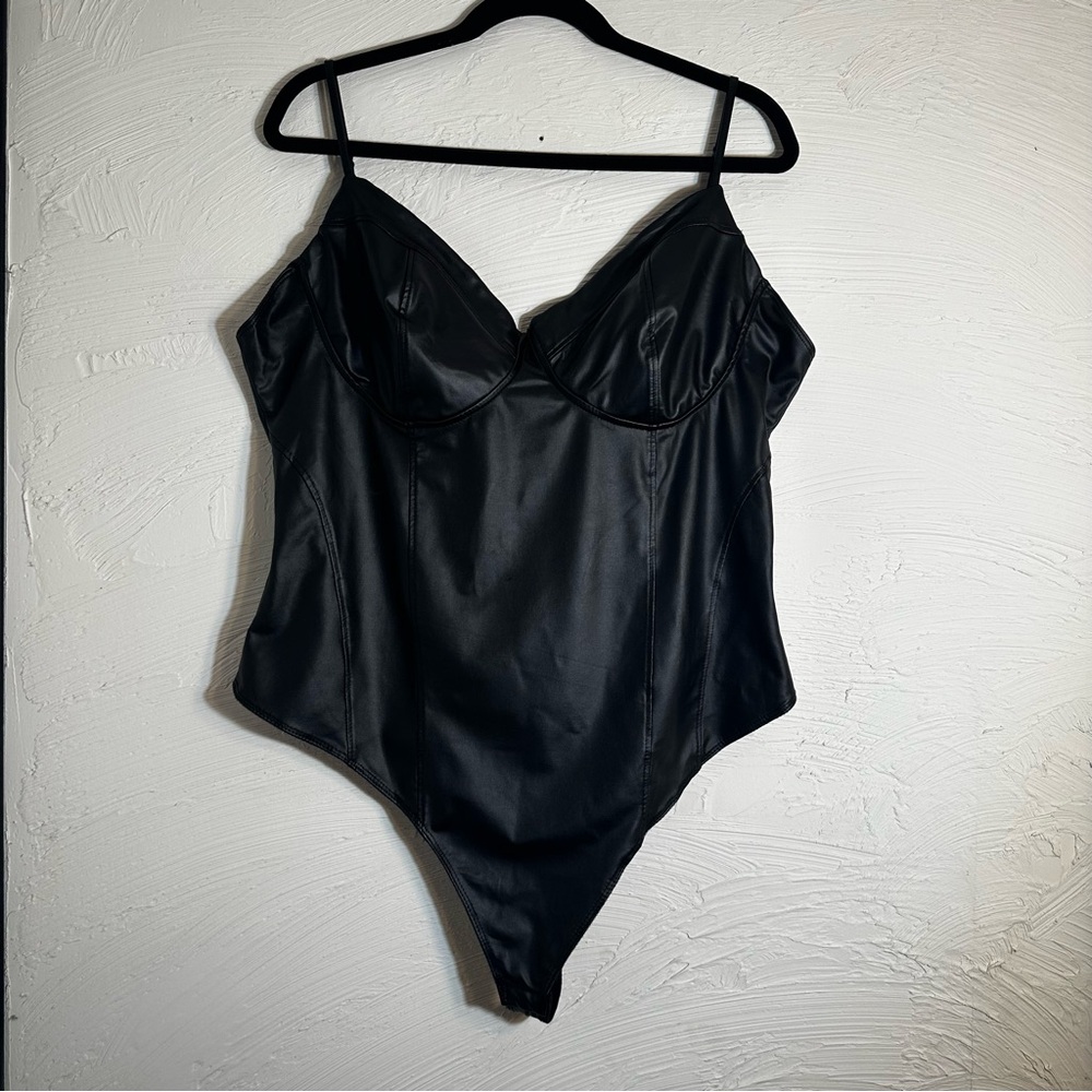 Elegant Black Faux Leather Bodysuit